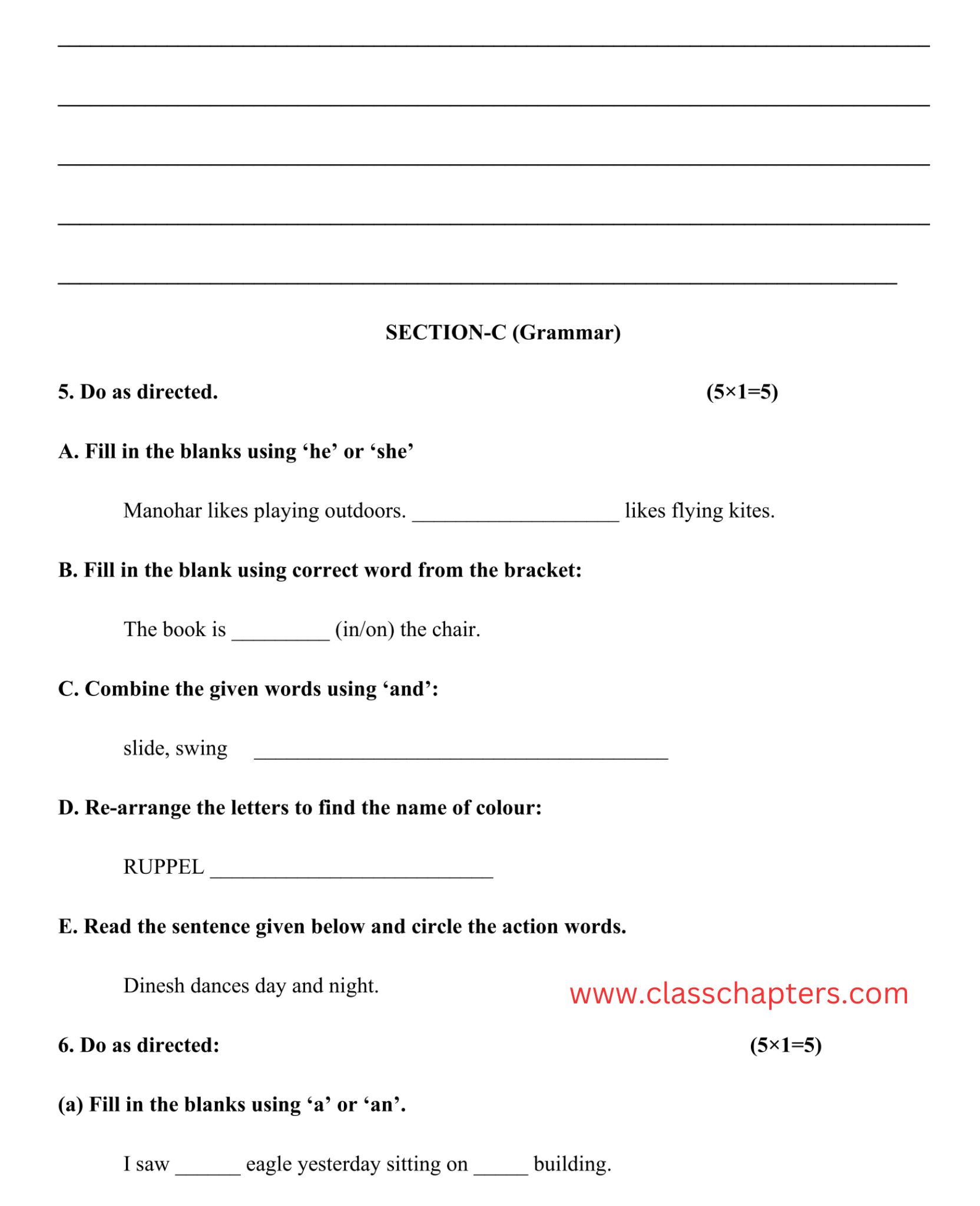 Class 3 English mid term exam