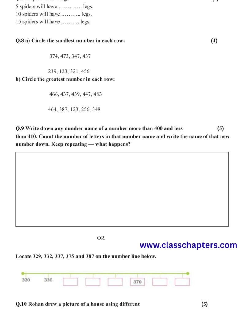 Class 3 Maths Mid Term Exam