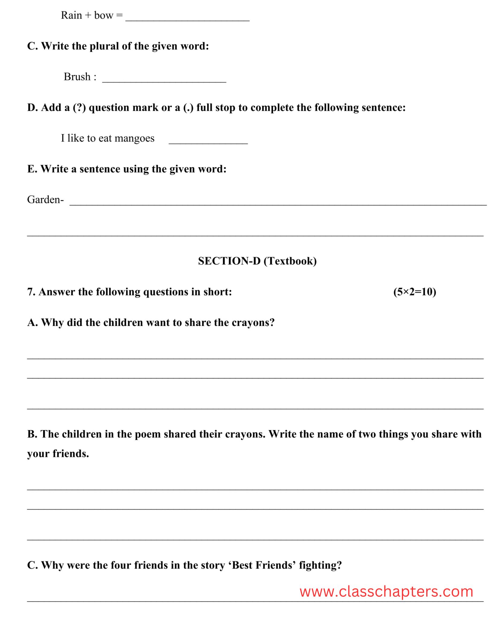 Class 3 English mid term exam