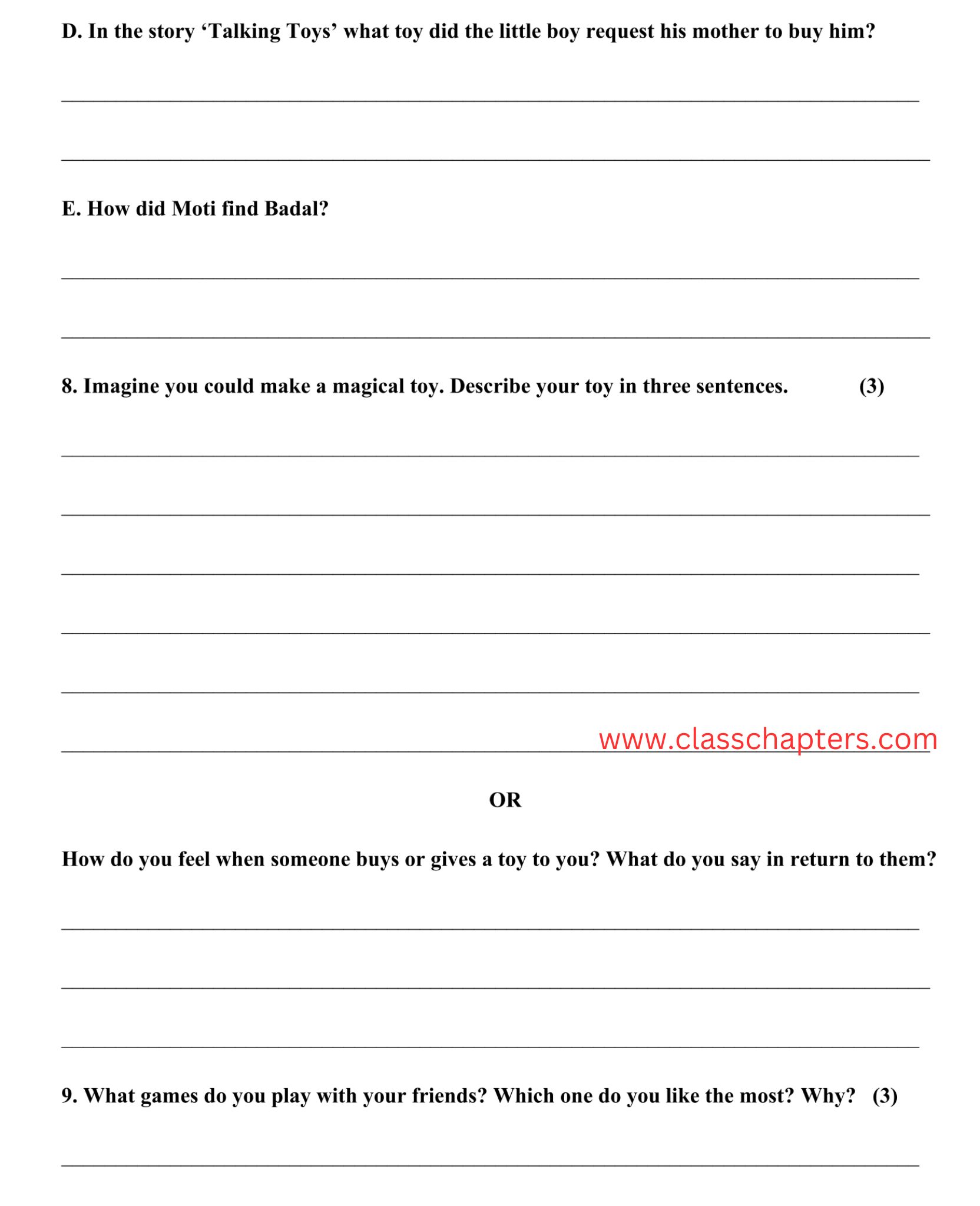 Class 3 English mid term exam