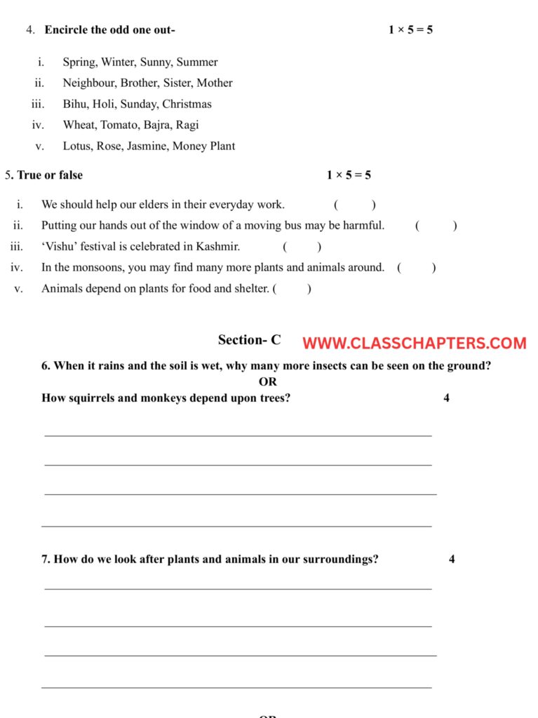 Class 3 EVS Mid Term Exam