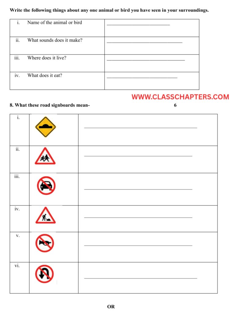 Class 3 EVS Mid Term Exam