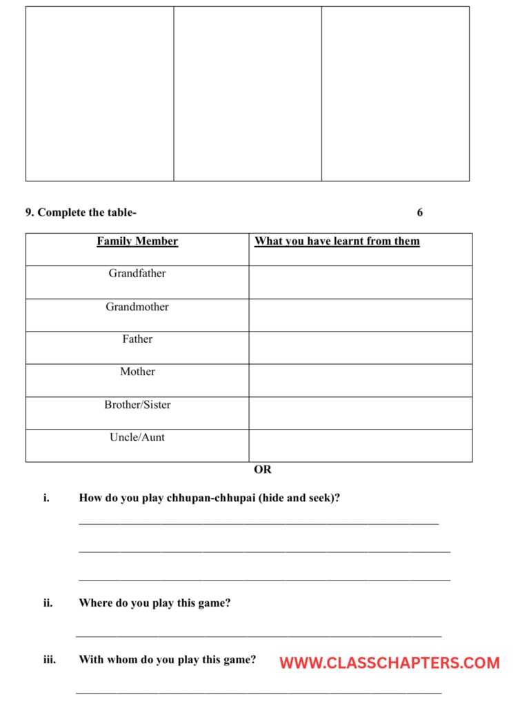 Class 3 EVS Mid Term Exam