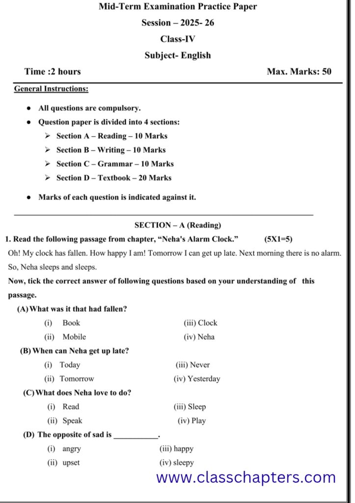 Class 4 English Mid Term