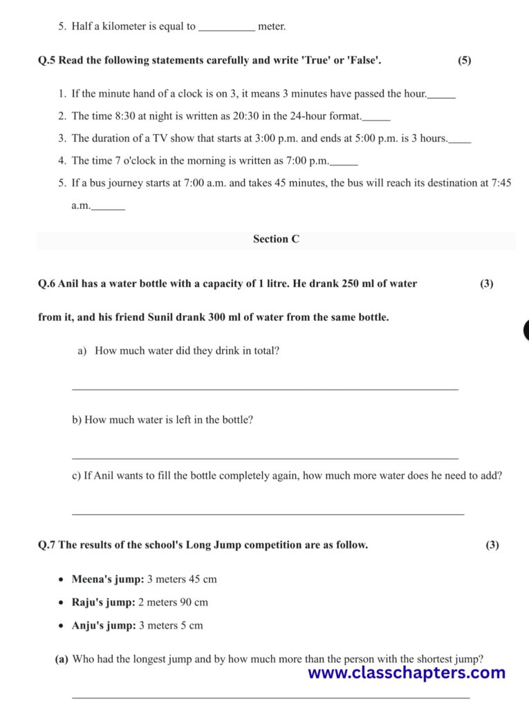 Class 4 Mathematics Mid Term Exam
