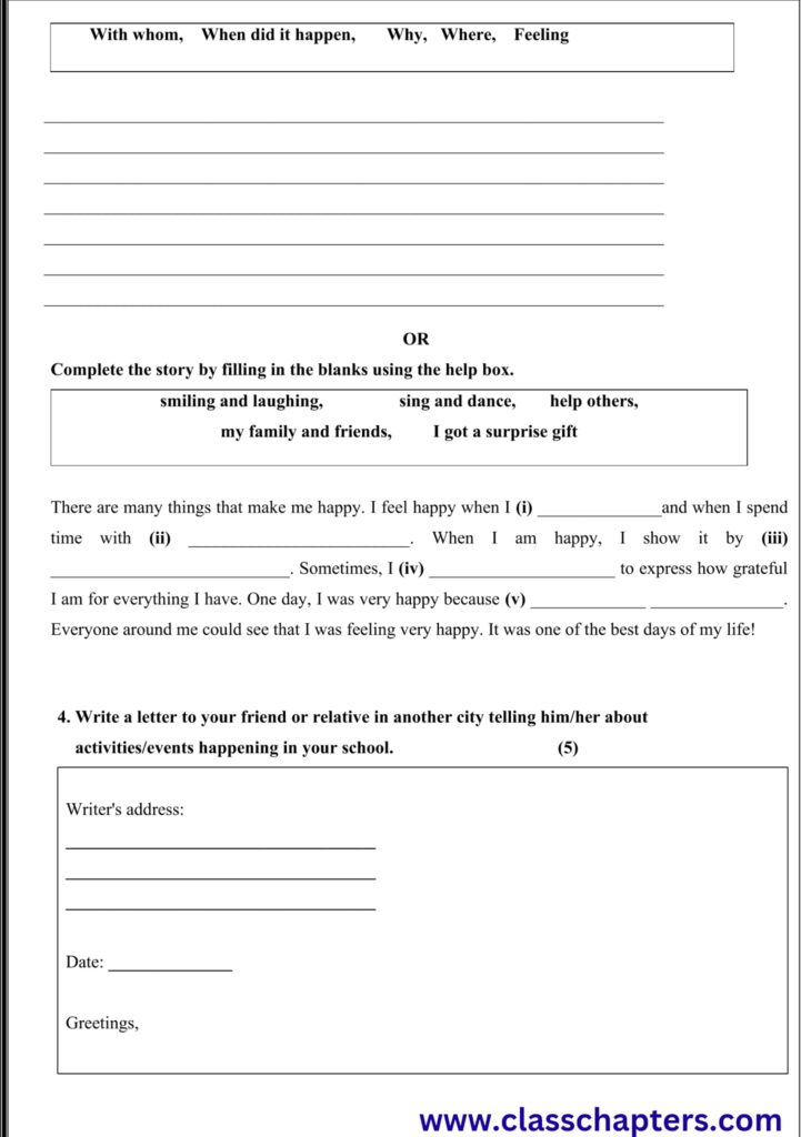 Class 5 English Mid Term Exam