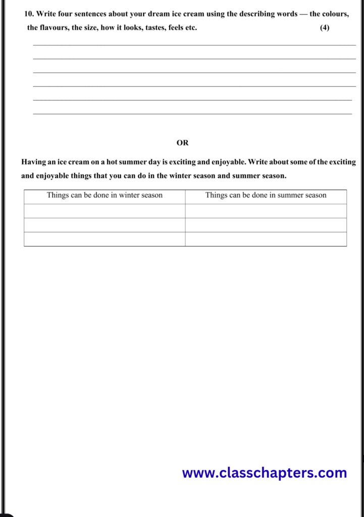 Class 5 English Mid Term Exam