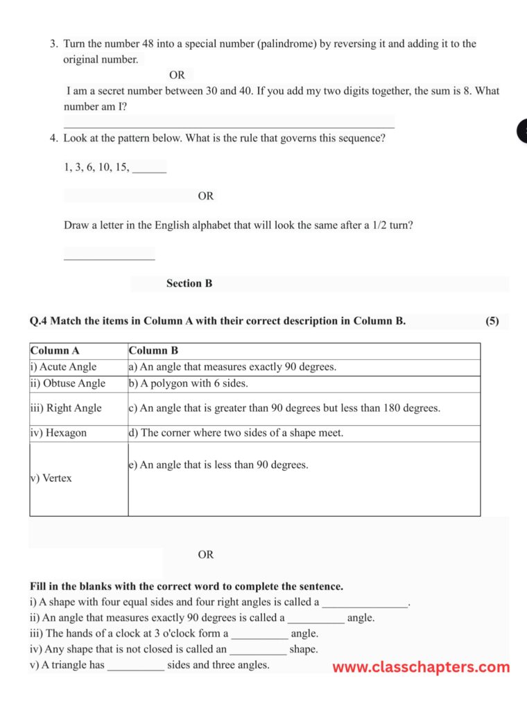 Class 5 Maths Mid Term Exam