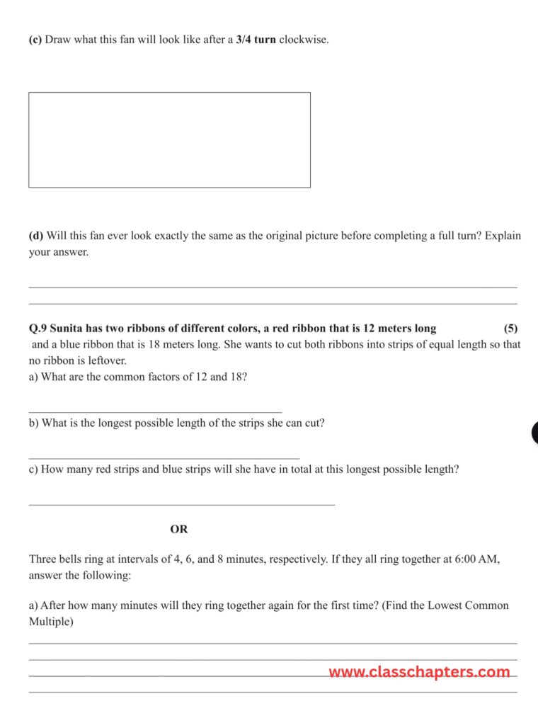 Class 5 Maths Mid Term Exam
