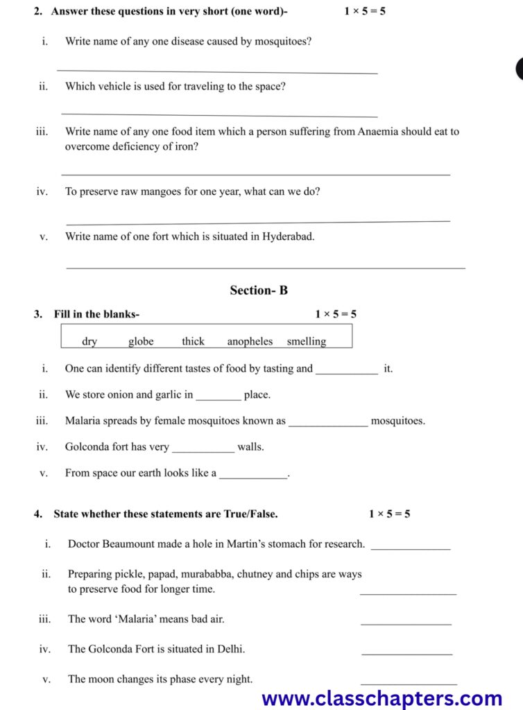 Class 5 EVS Mid Term Exam