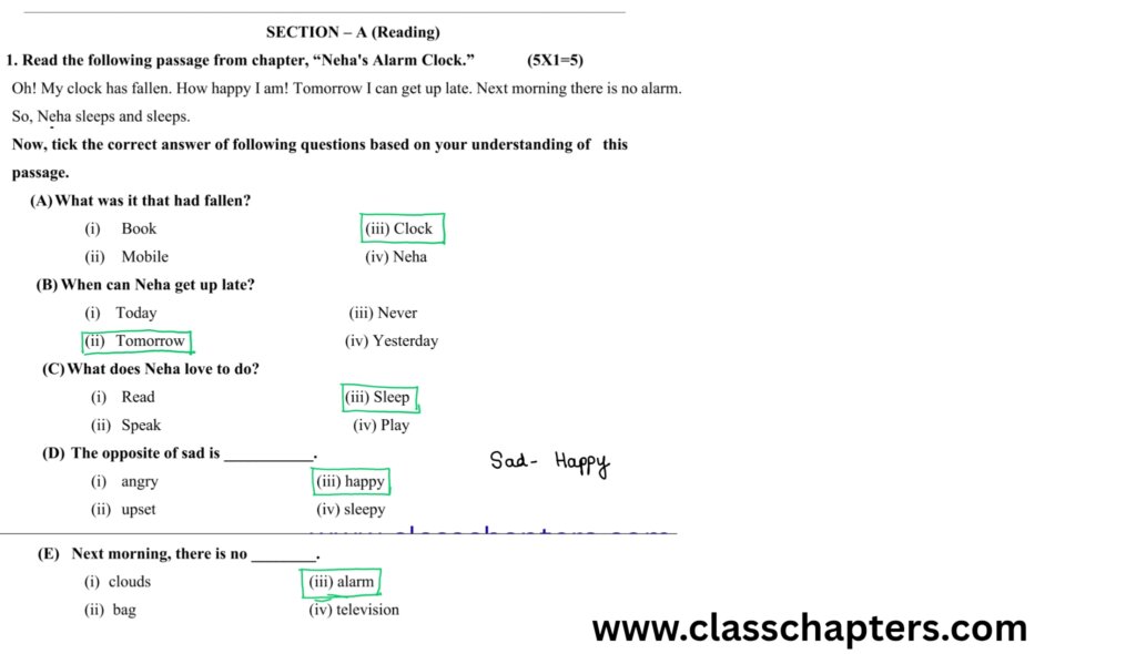 Class 4 English Mid Term Solution