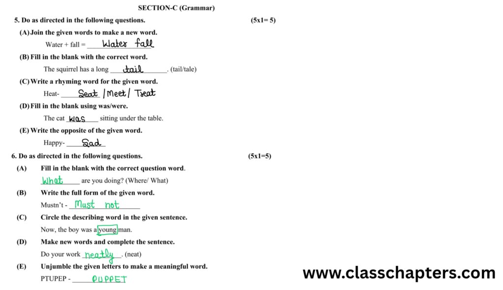 Class 4 English Mid Term Solution